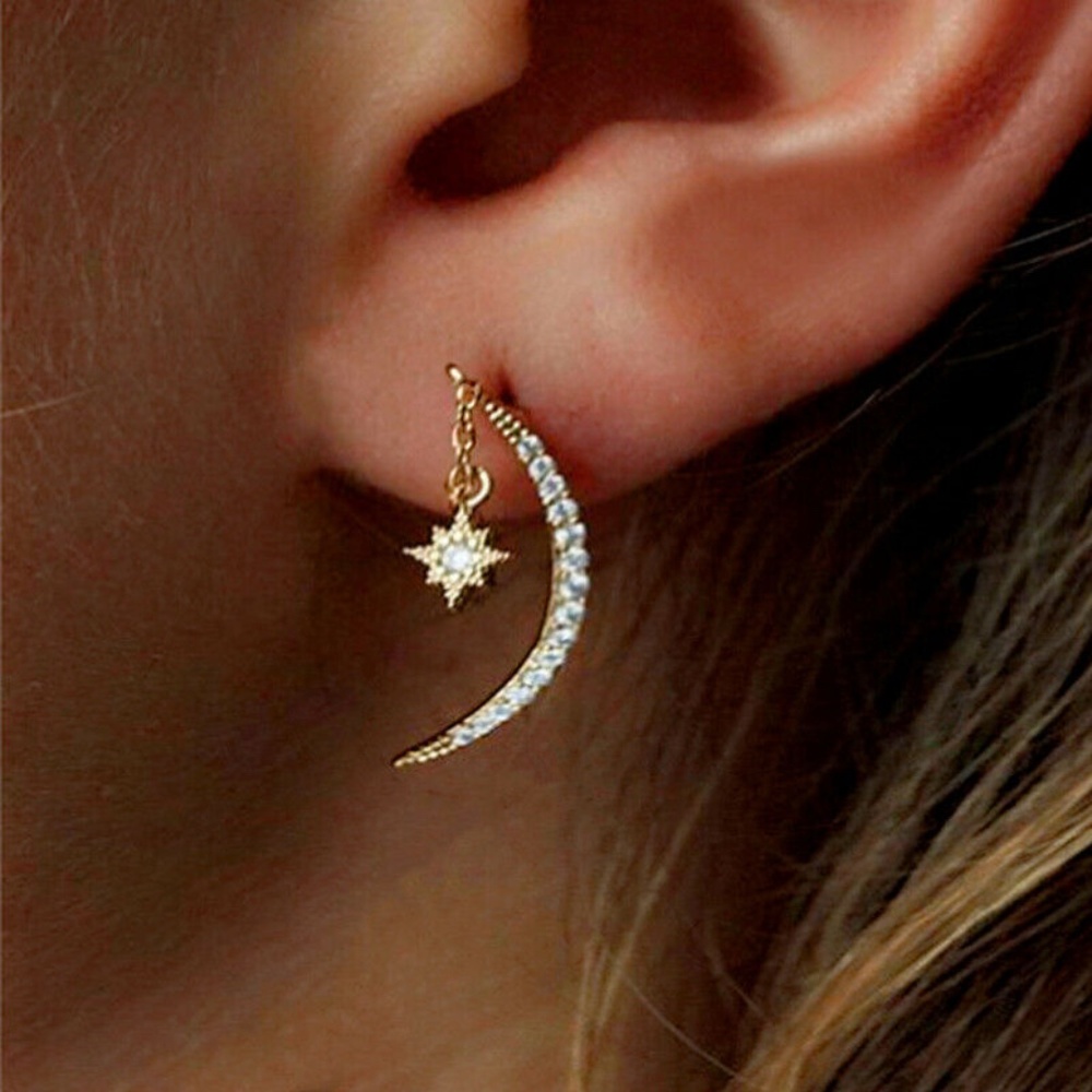 Moon Star Gold Earrings - Picture 2 of 6